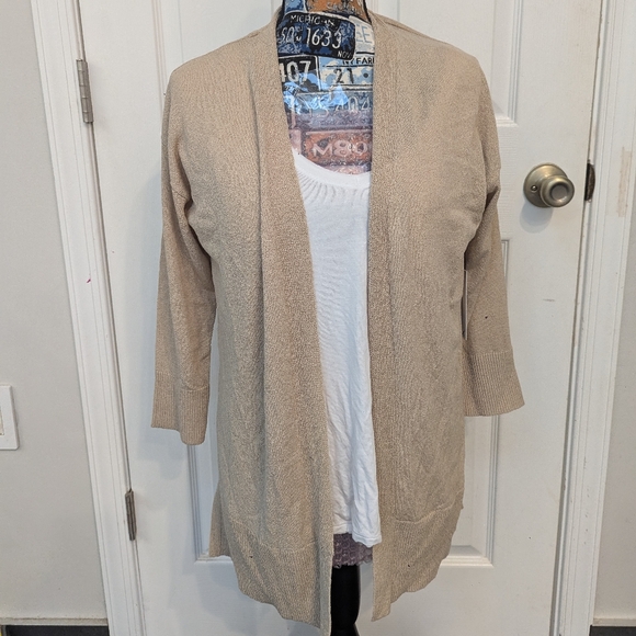 Dex Sweaters - Anthropologie Dex open cardigan beige tan natural 3/4 sleeves size M